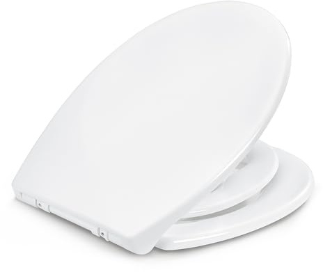 Amazon Basics Family O-Shape Toilet Seat with Removable Child Ring, Soft-Close, Quick-Release Hinges, Universal Size, Anti-Static Urea and Porcelain Finish, White