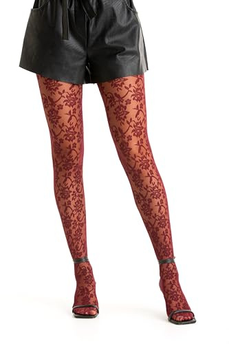Gi&Gi Collant donna fantasia, in retina 40 denari con tassello in cotone da donna caratterizzati da un'allegra fantasia fiori all over.N.1607 colorate (IT, Testo, S, M, Regular, Regular, bordeaux)