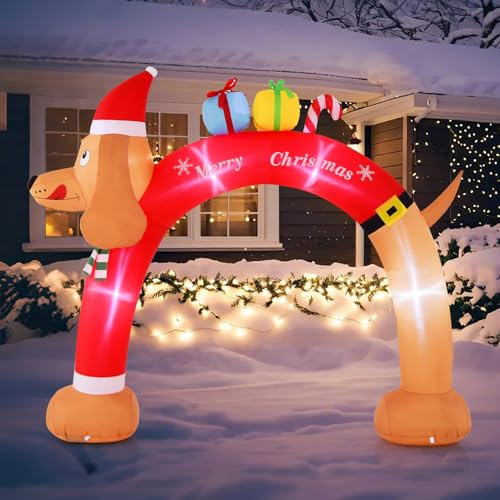 SOARS Decorazioni Natalizie, Arco Gonfiabile Natalizio con Cane 242 CM, 5 Luce LED, Soffiatore Incorporato, Addobbi Natalizi per Esterno Interno per Casa, Giardino, Cortile