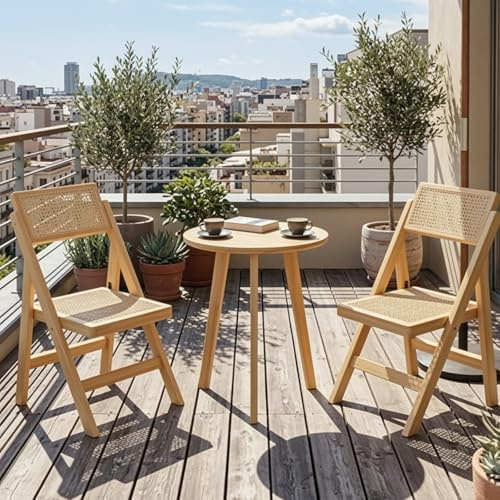 Clevich Sillas Plegables de Madera, Estilo Bohemio, Silla de ratán con Trenzado vienés, Silla de jardín Plegable, Silla Plegable de Madera para Comedor, Silla de ratán, Silla de balcón