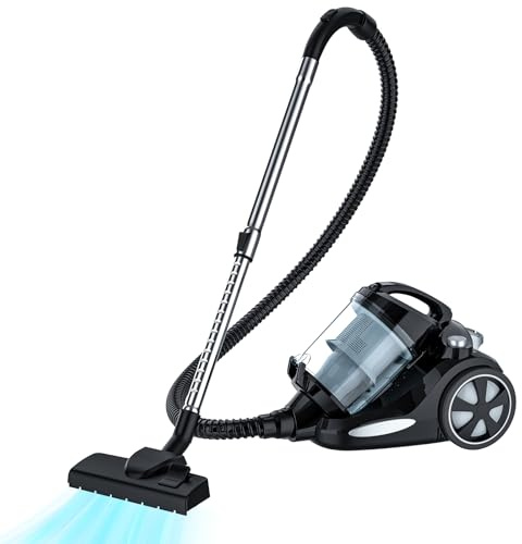 Fizuuye Aspirateur sans sac 2000 W, 4 l, 23 kpa, avec filtre HEPA, câble de 5 m, pour parquet, tapis, carrelage, poils d'animaux, puissant