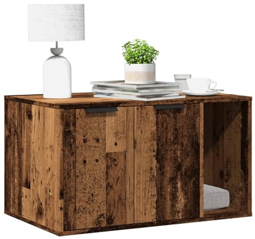 Mokuyary Meuble de Bac à Litière pour Chat Vieux Bois Salon B | bois ingénierie Maison de Toilettes pour Chats, Table Basse pour Chambre, Balcon
