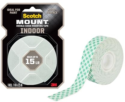 Scotch-Mount Indoor Double-Sided Mounting White Tape, 1 in x 125 in (10.4 ft), Features 3M Industrial Strength Adhesive, No Mess or Tools (314H-MED)