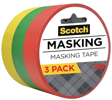 Scotch Expressions Masking Tape, .94 in x 20 yd, 3 Rolls/Pack, Red, Yellow, Green (3437-3PRM)