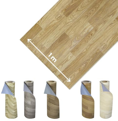 OLIVO.Shop Revêtement de sol en PVC Vinyle Plancher au mètre Design Bois imperméable, Rouleau facile à couper 1 et 2 mètres (Beige, 1 x 2 m)