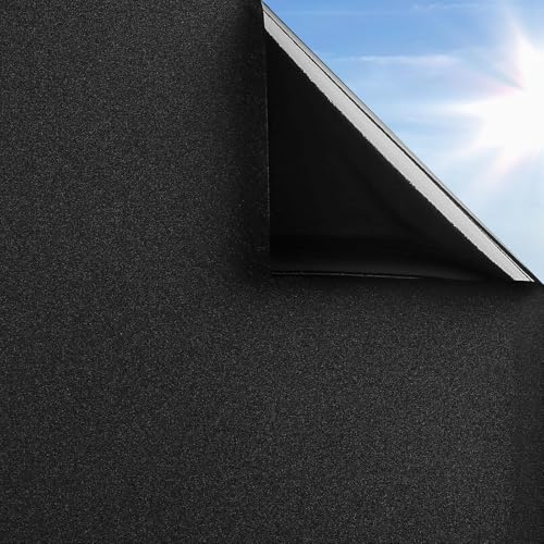 rabbitgoo Blackout Window Film Privacy, Frosted Black, 60x200cm | Black Out Day and Night Glass Sticker Vinyl Covering for Glass Doors, Light Blocking UV Protection Dark