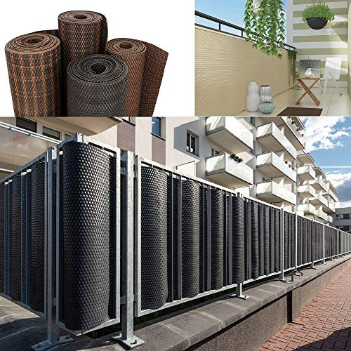 R.G. Balkonverkleidung Balkonblende Sichtschutzmatte Balkonbespannung Polyrattan Blende Meterware PE-Rattan Zaunblende Balkonblende (90cm, Dunkelbraun)