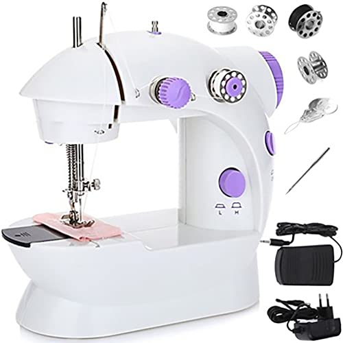 Retoo 230V Elektrische Mini-Nähmaschine mit 2 Geschwindigkeiten und Fußpedal, Automatisches Nähset mit 1 Garnspulen, 3 leeren Spulen und Nadel, Automatisches tragbares Nähset, Weiß