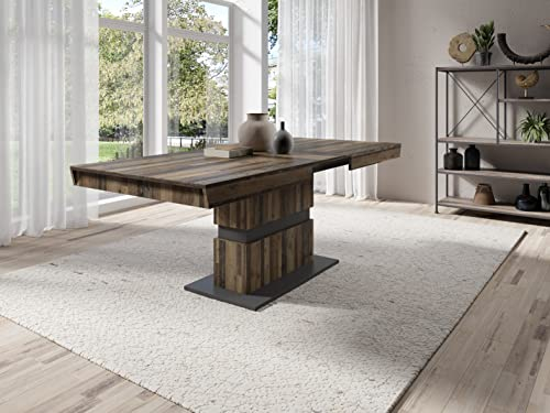 byLIVING Esszimmertisch Matthew/Küchen-Tisch 140 cm mit Auszugsfunktion auf 195 cm/Auszugstisch Old Wood-Optik braun/Esstisch ausziehbar mit Einlegeplatte/B 140-195, H 75, T 90 cm