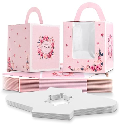 Sandiyago 25 Pcs Single Cupcake Boxes, Individual Cake Boxes with Window, Cupcake Carrier with Inserts, Bakery Boxes with Handle, for Baby Showers, Weddings, Birthday Parties