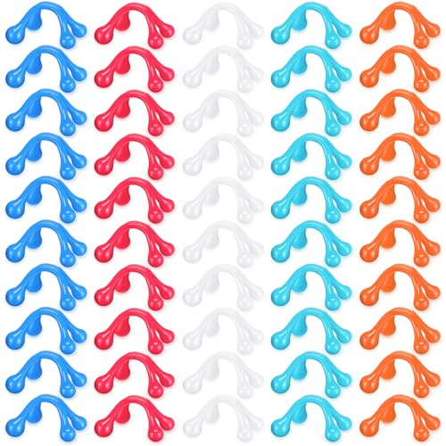 TrelaCo 50 Pack Four Point Massage Tools Christmas for Employees Gift White Elephant Gift 4 Legged Massage Knobs Portable Palm Shaped Manual Back Massager Handheld(Multicolored)