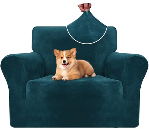 CYCMACO Copripoltrona Velluto Spesso 1 Posto, Universale Copridivano Antiscivolo, Copridivani Elasticizzati, Moderno Sofa Cover Antigraffio, Fodera Divano Antimacchia Lavabile, Verde Scuro