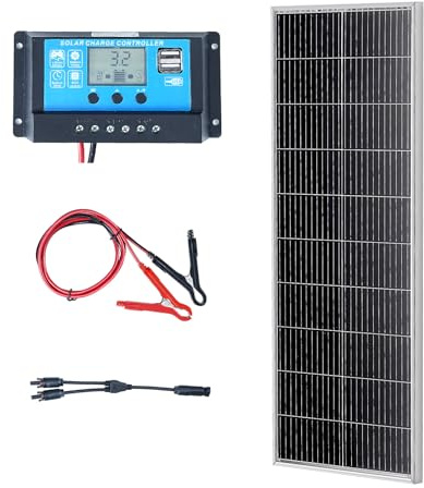 VEVOR 100W Solarpanel Kit 12V monokristallinen Solarmodul plus Laderegler 8,33A Solaranlage Umwandlungsrate von 23% Kompatibel mit AGM-, GEL-, FLD-, LI-Batterien Ideal für Wohnmobile Yachten Zuhause