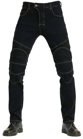 CFlong Herr/kvinnor motorcykel kevlar jeans motorcykel skyddande byxor förstärkta denimbyxor Kevlar fodrade CE-godkända höft och knä avtagbar pansarbyxa, Svart, XXL