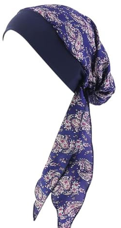 YSTrillion Turbante de Quimioterapia para Mujer,Elegante Verano Sombrero de Chemo,Pañuelo para la Cabeza de Gasa Diadema Para Pérdida De Cabello,Cáncer,Quimioterapia(Azul marino)