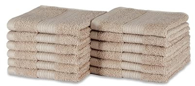 Amazon Basics Waschlappen aus Baumwolle, farbecht, 12 Stück, 30 x 30 cm, Taupe