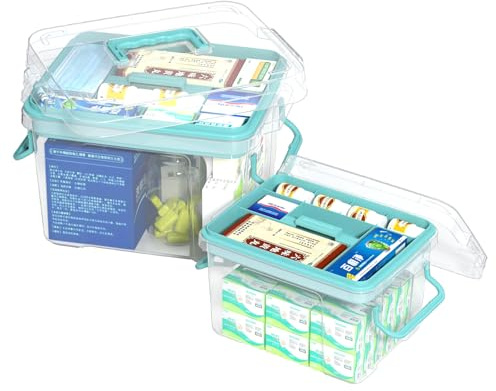 Covetree 2-Pack Clear Plastic Medicine Storage Organizer & First Aid Box – Multi-Layer Medicine Storage Box, Durable Medicine Organizer, Clear Medicine Storage Box for Home, Office & Travel