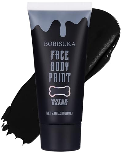 BOBISUKA Black Face Body Paint, Water Based Face Painting for Art Theater Halloween Party Cosplay Clown SFX Makeup for Women Adults, Non-Toxic Washable