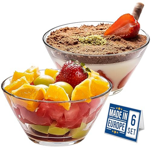 Crystalia Premium Dessertschalen Glas Set 6, 345ml, 100% BLEIFREIE Glasschalen, Glas Schüsseln, Dessertbecher, Puddingschalen Glas, Dessert Schalen Glas, Salatschüssel, Soßenschalen, Dessert Bowls