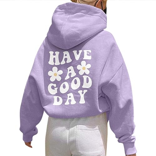 Onsoyours Damen Rückendruck Letter Print Hoodie Sweatshirt mit Kapuze Langarm 90er Y2K E-Girl Pullover Oversize Vintage Kapuzenpullover Streetwear B Violett S