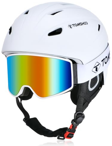 TOMSHOO Set de Casco de Esquí, Casco de Snowboard con Gafas de Esquí, Orejeras, Orificios de Ventilación, Forro Extraíble, Casco de Esquí y Gafas para Hombre y Mujer Unisex