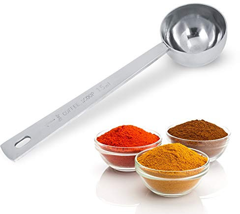 HAOHIZE Cuchara de café, 1 cucharada (15 ml) / 2 cucharadas (30 ml) Cuchara medidora con mango largo Tazas medidoras de acero inoxidable Cuchara medidora para cocina, bar, cafetería (1 cucharada-15ml)