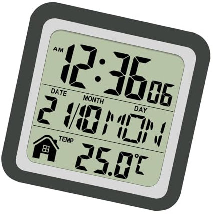 Folpus Digitales Thermometer, Digitale Uhr, vielseitig einsetzbar, zum Aufhängen an der, Temperaturanzeige, Wanduhr, Flexible Installation, leicht zu, Schwarz