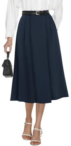 Casly Lamiit Women's Skirts A Line High Waisted Midi Skirts 2026 Summer Trendy Flare Skirt Business Navy Blue 2XL