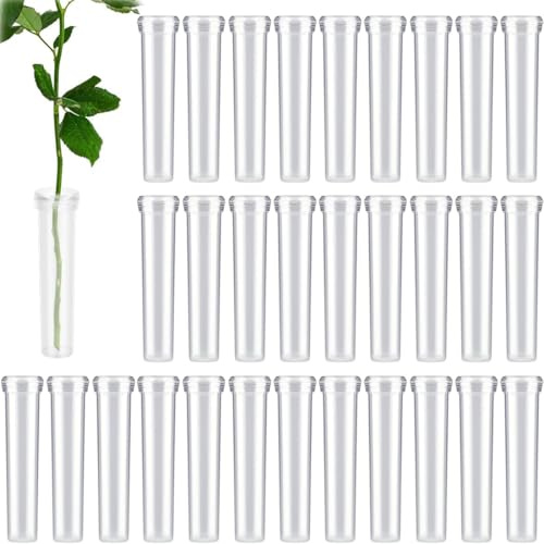 Lot de 30 Tube À Essai pour Fleurs, Tubes A Essai Plastique, Tubes À Orchidées avec Capuchons, Tubes À Eau pour Arrangements Floraux, Réutilisables et Durables