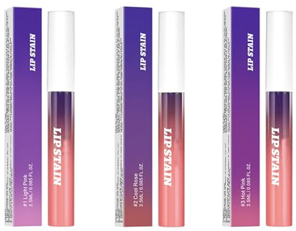 Maykafay Tinte de Labios de 3 Colores, Labial de Larga Duración, Labial Suave, Resistente al Agua y de Larga Duración (Rosa Claro, Rosa Frío, Rosa Intenso)