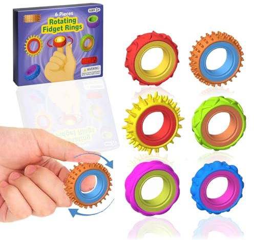 AEIXYA 6 Pezzi Anelli Sensoriali Antistress, Giocattoli Calmanti per Bambini con Autismo e ADHD, Regalo per Ridurre Ansia e Migliorare la Concentrazione, per Scuola Casa Viaggio
