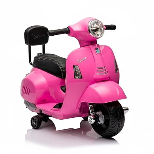 BRICOZONE Mini Vespa Elettrica Per Bambini 6V Con Licenza Ufficiale Piaggio Con Fari Funzionanti Clacson E Sedile Imbottito Ideale Dai 18 Ai 36 Mesi Per Gioco Sicuro E Divertente (Fuxia)