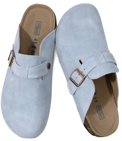 AONETIGER Mules et Sabots Femme Semelle Liège Bout Fermé GR.36-40 EU | Chaussons Pantoufles en Daim Cuir | Antidérapante Chaussures de Jardin | idéaux pour Maison, Bureau, Intérieur et Extérieur