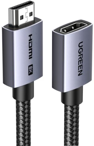 UGREEN HDMI 2.1 Förlängningskabel, 8K@60Hz, 4K@240/144Hz, 48Gbps, 1M | 8K HDMI Kabel, Aluminiumskal, HDR10+, eARC, Dolby Atmos, Fyrdubbelt Sköldad, kompatibel med PS5, Xbox, TV, Monitor