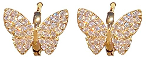 FIGCY Pendientes de Mariposa de Oro para Niñas, Pendientes de Botón Chapados en Oro de 18K, Joyería Ligera y Elegante, Idea de Regalo para Cumpleaños