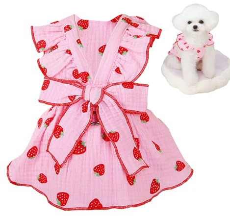 Abito con imbracatura per principessa per cani, Abito con imbracatura per gatti, da cucciolo per ragazza in stile floreale - con papillon traspirante con fibbia con coulisse per cuccioli di
