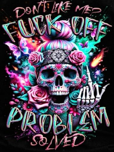 MXCFZX Skull Diamond Art Kits for Adults, Don't Like Me Skull Diamond Painting Kits for Adults Beginners, 5D DIY Full Drill Round Gem Art Crafts Paintings for Home Wall Decor 12 x16Inch
