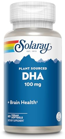 SOLARAY DHA Supplements 100 mg - D H A Omega 3 Fatty Acids for Wellness Support, Prenatal DHA Omega 3 Supplement - Plant Sourced from Algae Oil - 60-Day Guarantee, 60 Servings, 60 Vegan Softgels