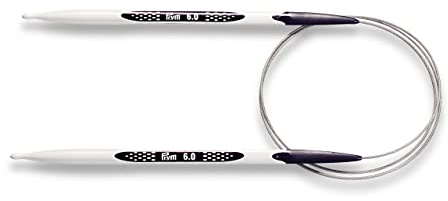 PRYM mehrfarbige Rundstricknadel mit ergonomischem Design aus Kunststoff, 6 mm, Länge 80 cm, Alabasterweiß