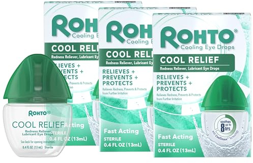 Rohto Cool Relief, Redness Reliever Lubricant Eye Drops, Relieves Redness, Prevents and Protects Further Irritation, Cools and Soothes Red, Dry, Itchy Eyes, Fast-Acting Formula, 0.4 fl oz (Pack of 3)