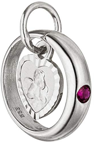 Jobo Kinder-Anhänger Taufring Schutzengel aus 8 Karat 333 Weißgold mit Rubin