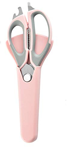 Multifunktionale Küchenschere, Feine Edelstahlschere Scharfe Geflügelschere Haushaltsschere Mehrzweckschere für Fleisch, Walnuß, Fisch, Papier, Flaschenöffner (Rosa)
