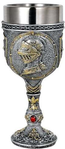 alikiki Medieval Knight Chalice Wine Goblet - Renaissance Royal Warrior Chalice Drinkware - 7oz Stainless Steel Drinking Cup for Middle Ages War Decor Party Birthday Father Day Gift Men Boy