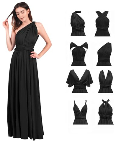 Odizli Abito lungo da donna, sexy, con schiena scoperta, multiuso, fascia avvolgente, da cerimonia, da damigella, da festa, da ballo, Nero , S