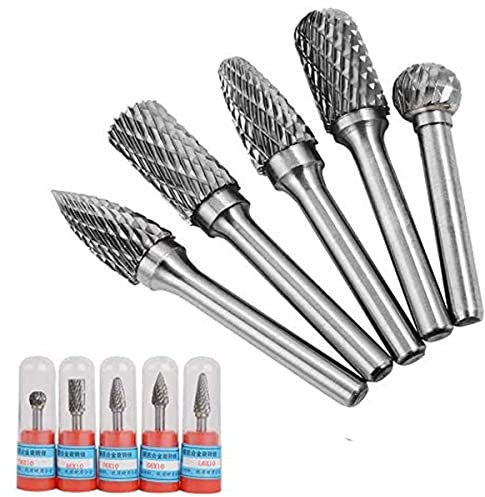 Treki 5PCS Fraises en Carbure de Tungstène Tige 6mm x 8mm Fraises Rotatives Double Coupe pour Sculpture sur Bois Métal Céramique Polissage Gravure