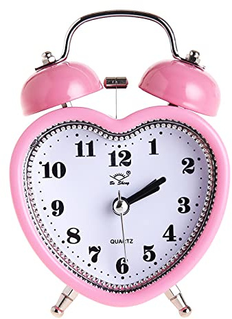 SHISEDECO 3 Inches Cute Twin Bell Loud Alarm Clock Silent Analog Quartz Nightlight Tableclock Battery Operated for Kids, Seniors, Heavy Sleepers, Decorations for Bedroom, Living Room (Pink)