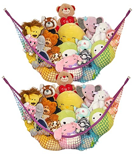Lilly's Love Teddy hängmatta – leksaksförvaring för mjuka fyllda djur – stor 2-pack (regnbåge)