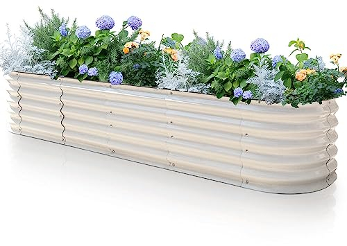 Byhagern Raised Garden Beds, Galvanized Steel Planter Box with Weatherproof Anti-Rust Coating & Smooth Safety Edging, Professional Raised Beds for Vegetables, Flowers, Herbs - Easy Assembly, Beige