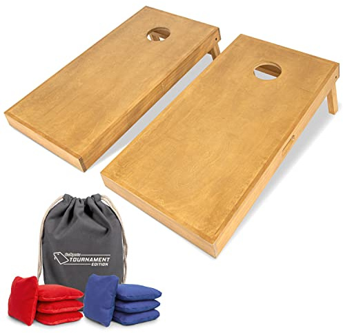 GoSports Set di Tavole per Cornhole da 1.2 X 0.6 m, di Grado Commerciale, Include 8 Pouf Regolamentari Stile Torneo, Marrone Chiaro