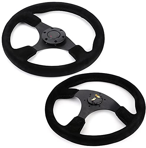 Tbest Volante in camoscio 14 pollici/350 mm Stile 6-con cuciture nere e pulsante clacson, Accessorio Modificato per Auto